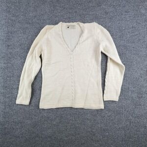 Peruvian Collection Sweater Womens Small White Alpaca Cable Knit V Neck Pullover
